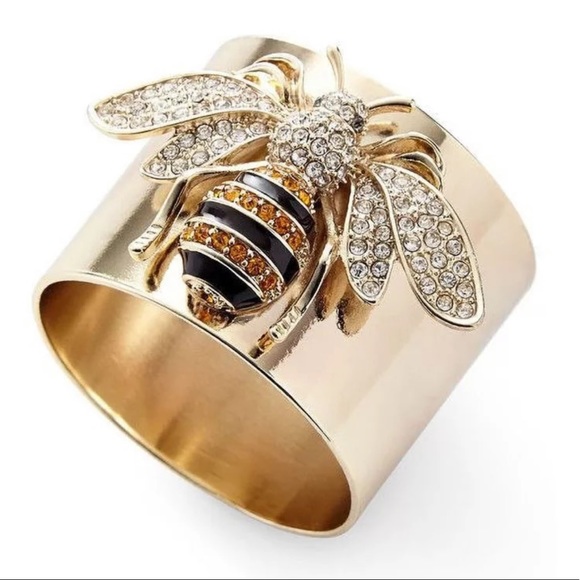 🐝 Gold Shiny Diamond Bee Statement 925 Ring 🐝 - Picture 7 of 10